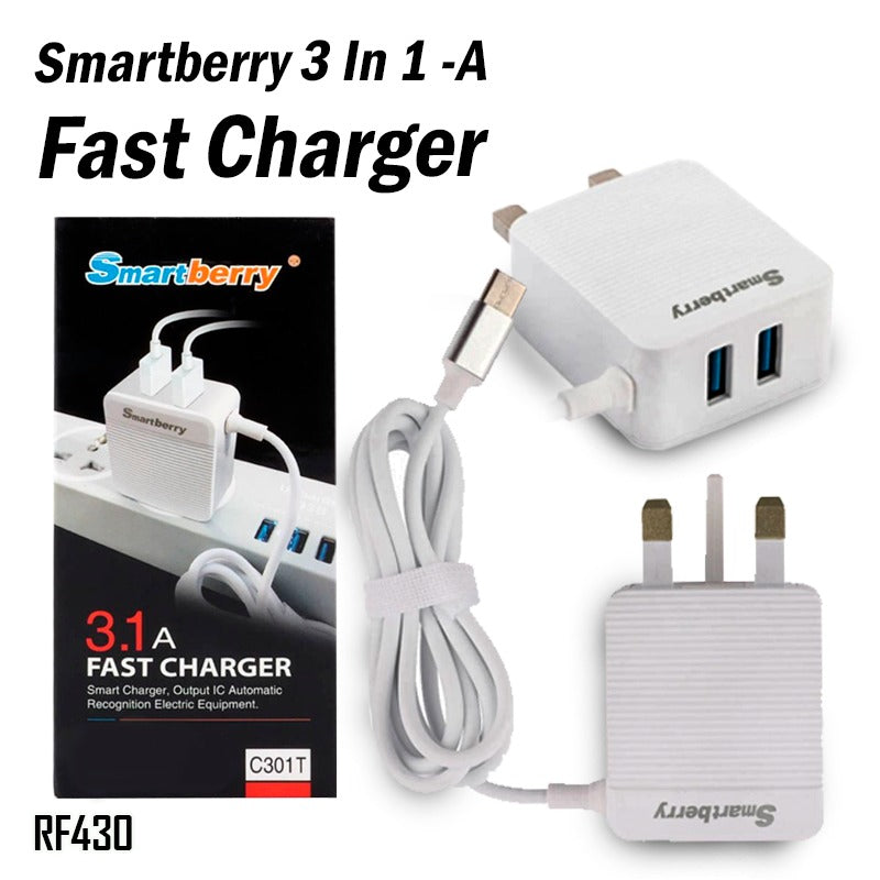 Smartberry 3.1A Fast Type-C Home Charger – Quick & Safe Charging Solution for Type-C Devices