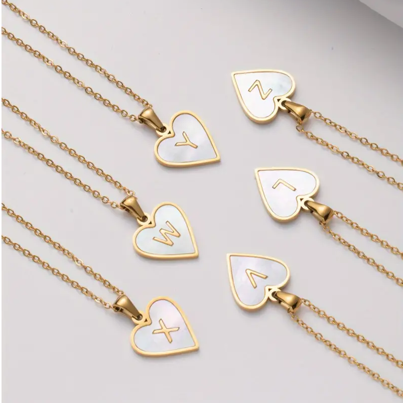 New Fashion 18k Gold Plated Initial Letter Love Shell Necklace – Stainless Steel Pendant Necklace