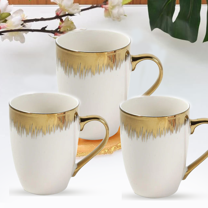 Ceramic Coffee Mug - Golden Rain Abstract Design
