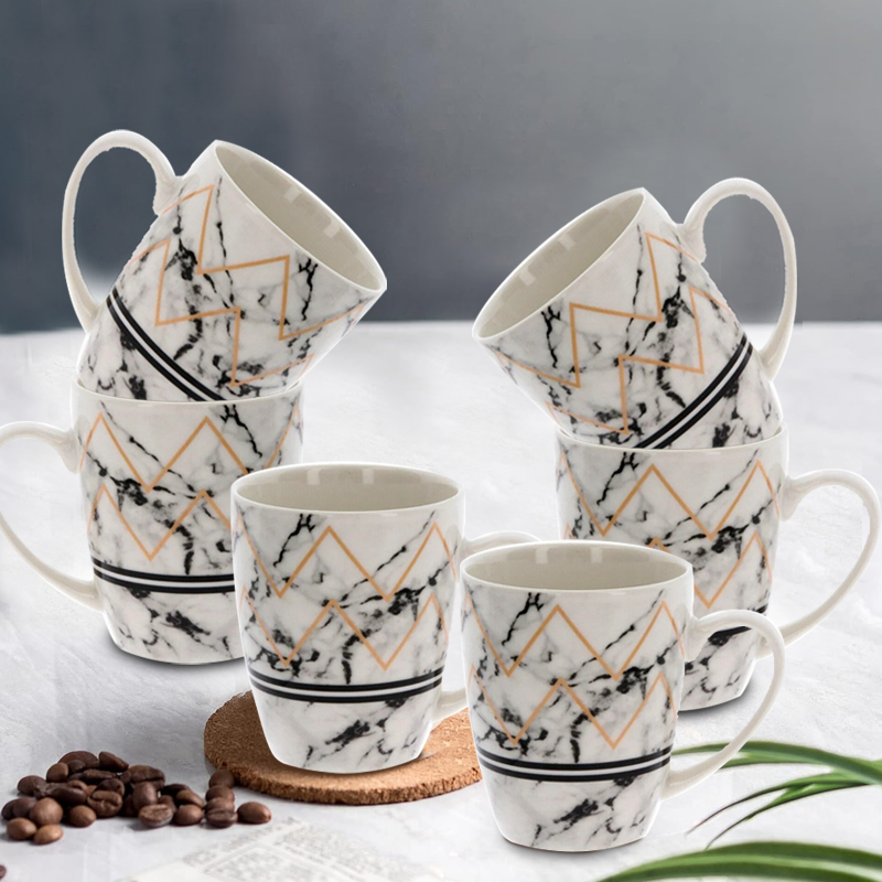 Clay Craft Fine Ceramic Gold & White Coffee/Tea Cups - Set of 6 (220ml)