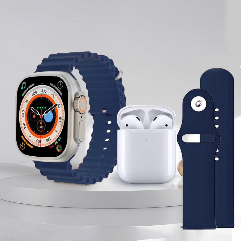 Ultra 8 Smart Watch with Bluetooth Headset + 1 Extra Strap – Sports Watch Set with Wireless Headset