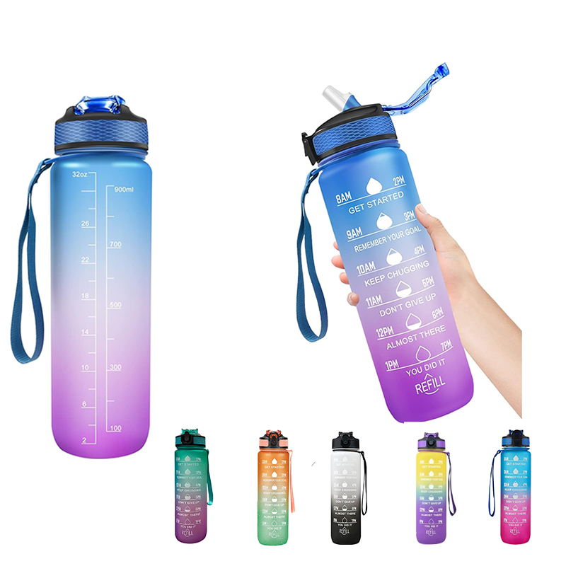 1000ml Motivational Water Bottle with Straw - BPA-Free Tritan Drink Bottle for School