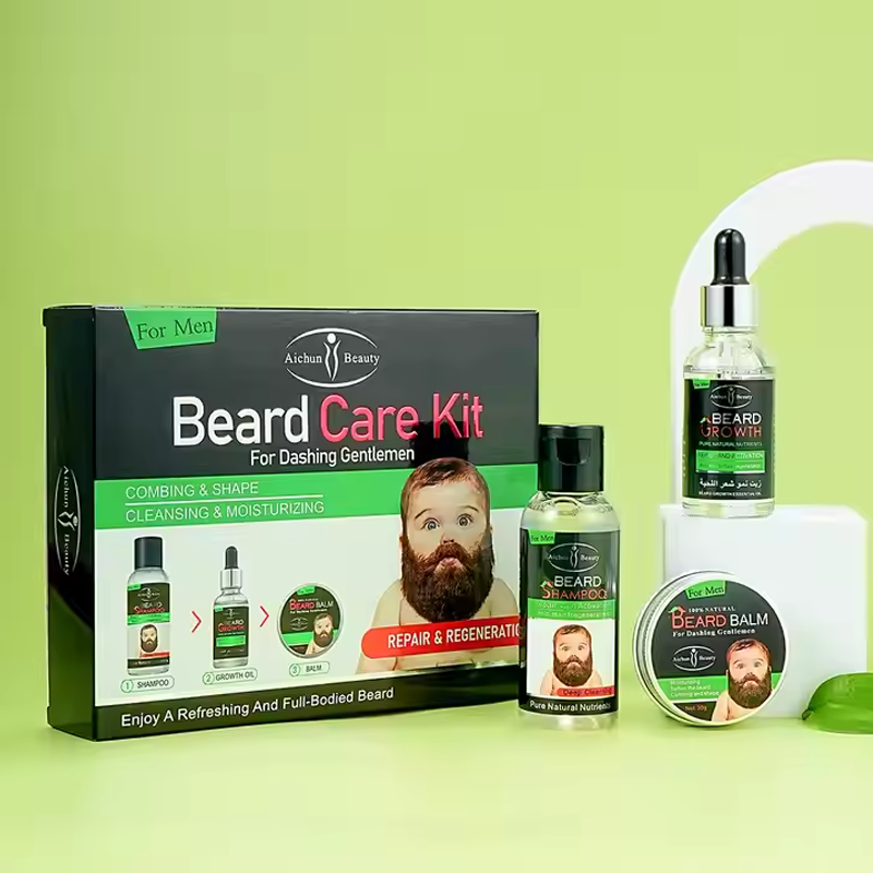 Aichun Beauty Beard Kit for Men โ Hair Shampoo, Oil, and Balm Grooming Set for Beard Care