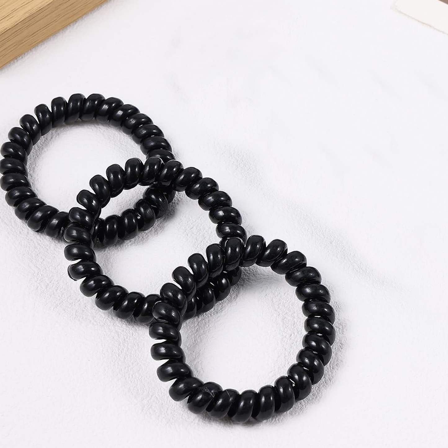 3PCS Spiral Hair Ties Black No Crease Coil Hair Elastic Phone Cord Hair Bands for Women Girls Mother's Day Gift Traceless Set 3 pcs Painless Ponytail