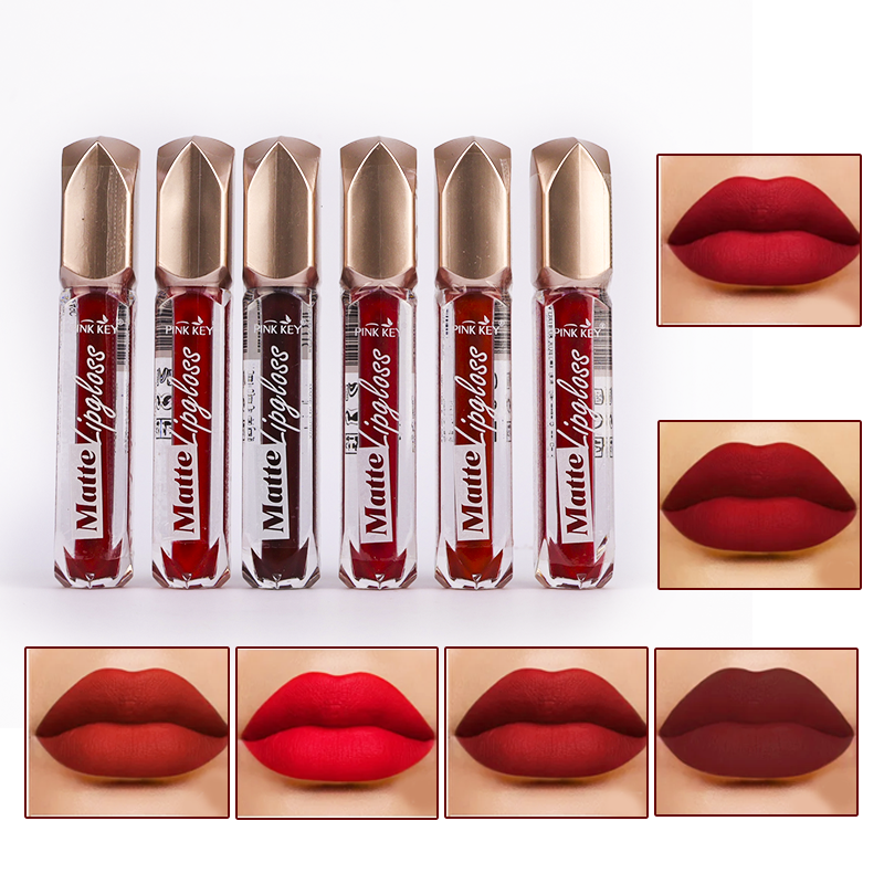Pink Key 6-Pcs Matte Lip Gloss Set, Long-Lasting, High Pigment Lipstick