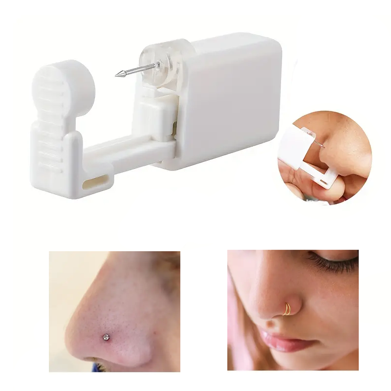1PC Disposable Sterile Nose Piercing Gun Kit with Gem Nose Studs | Surgical Steel Nose Ring Piercer Tool | Body Jewelry
