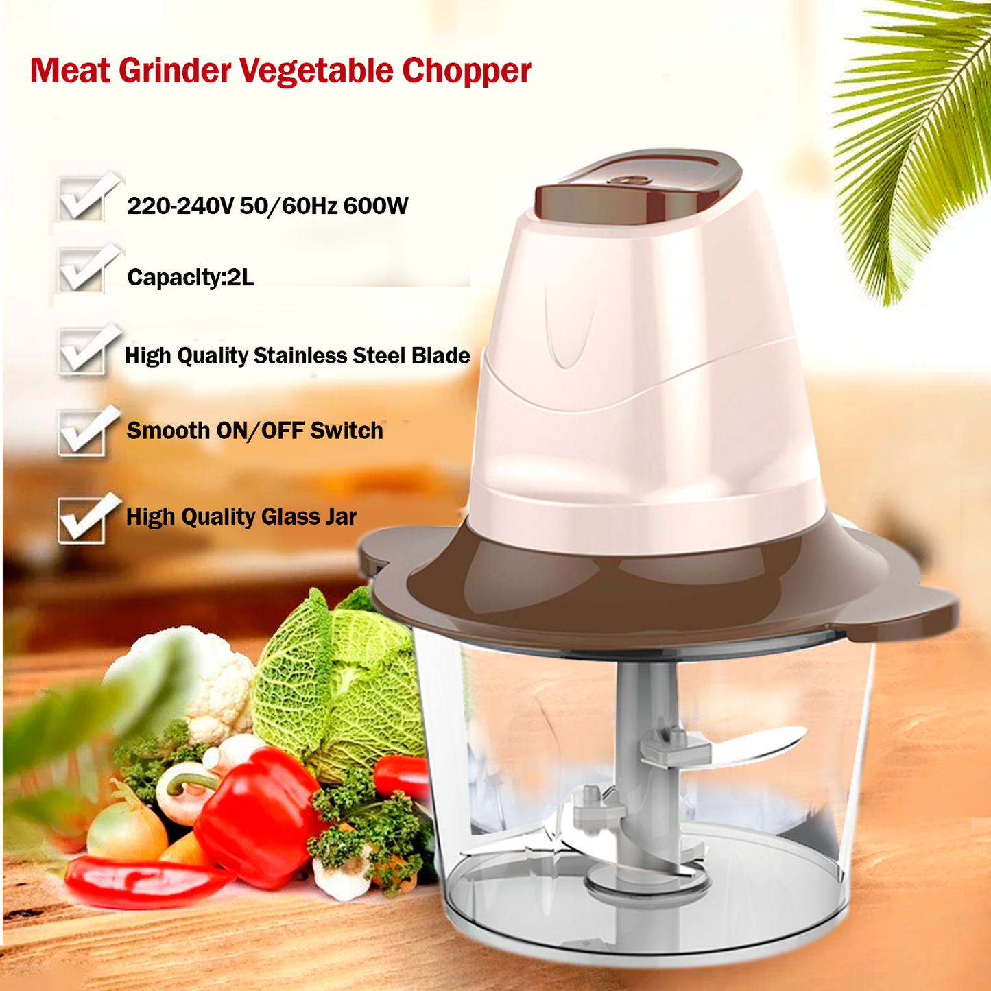 2L Electric Food Processor Chopper β 600W Meat Grinder with High-Quality Stainless Steel Blade