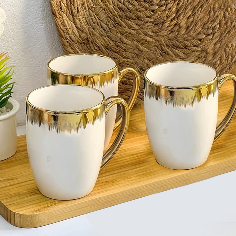 Ceramic Coffee Mug - Golden Rain Abstract Design