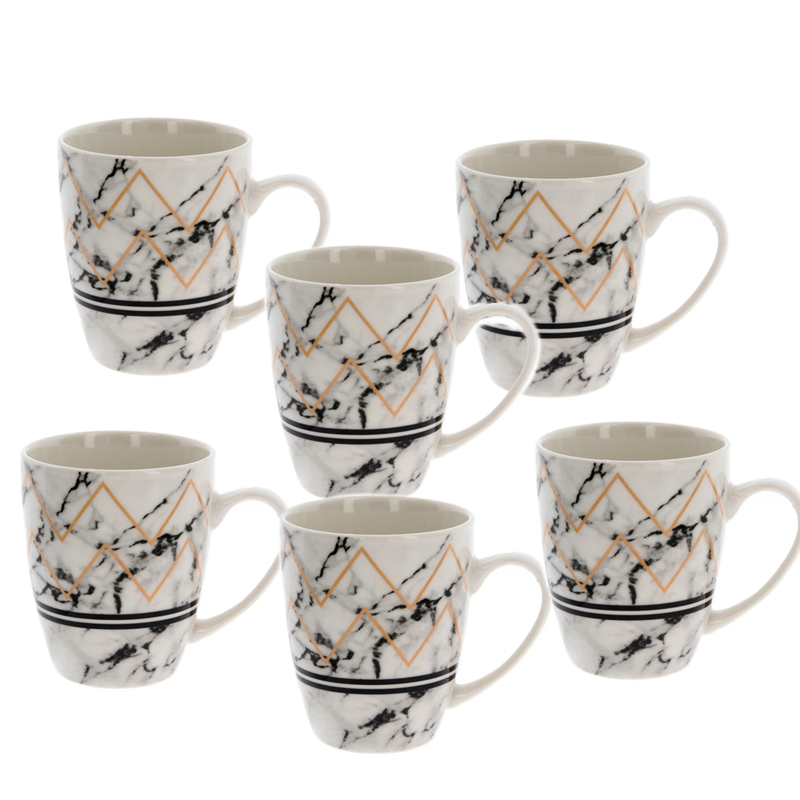 Clay Craft Fine Ceramic Gold & White Coffee/Tea Cups - Set of 6 (220ml)
