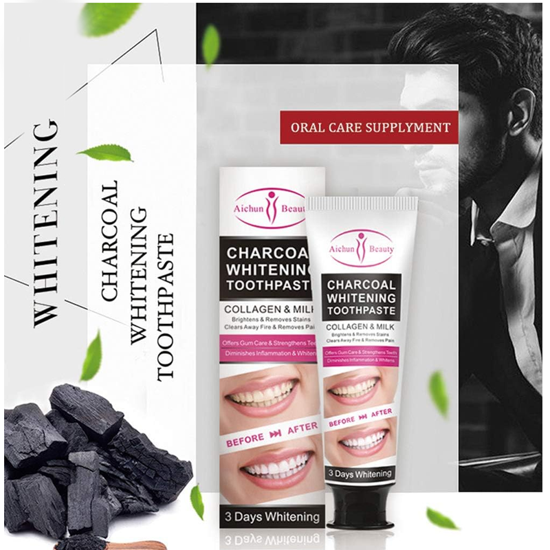 AICHUN BEAUTY Charcoal 3-Day Whitening Toothpaste β Collagen, Stain Remover, Yellow Teeth Solution β 100ml