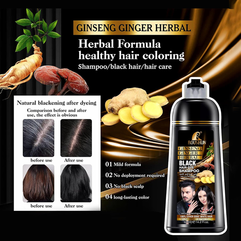 Newvenper Black Hair Colour Shampoo for Grey Hair, Hair Dye in Minutes, Natural and Long-Lasting Hair Dye Shampoo for Men and Women, 14.2 Fl.oz