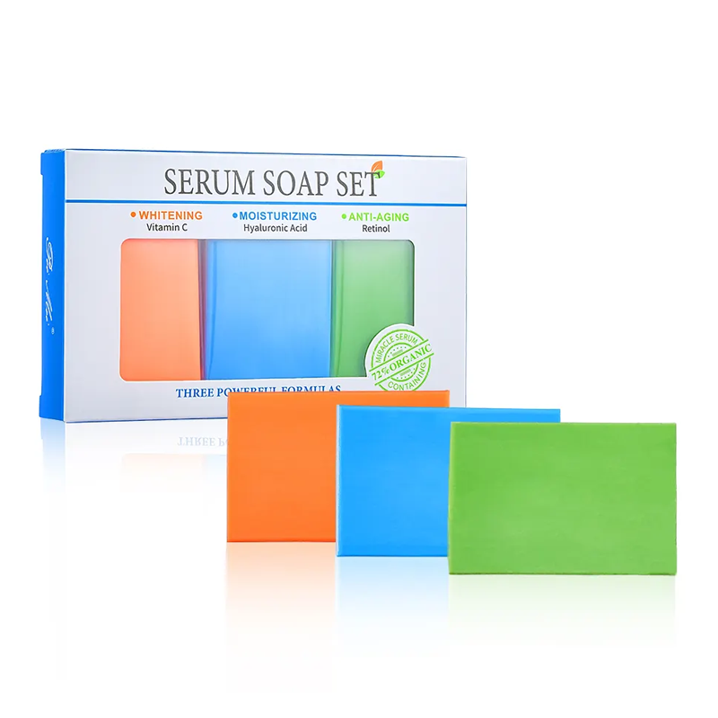 Peimei Hot 3PCS 72% Organic Serum Soap Set – Vitamin C, Hyaluronic Acid, Retinol – Whitening, Refreshing, Antioxidant Face & Body Bath