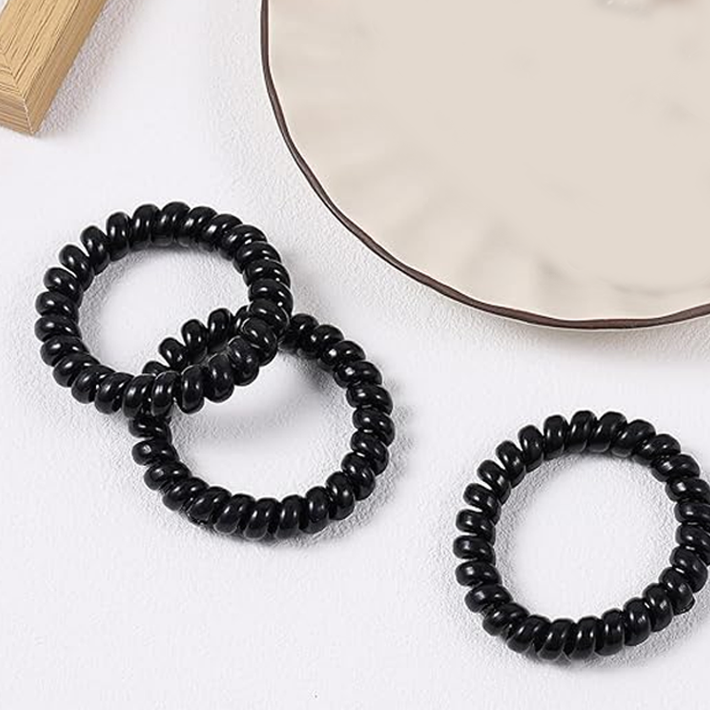 3PCS Spiral Hair Ties Black No Crease Coil Hair Elastic Phone Cord Hair Bands for Women Girls Mother's Day Gift Traceless Set 3 pcs Painless Ponytail