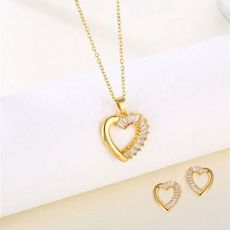 18K Gold Plated Earrings and Heart Necklace Set โ Elegant Jewelry Gift Set for Women