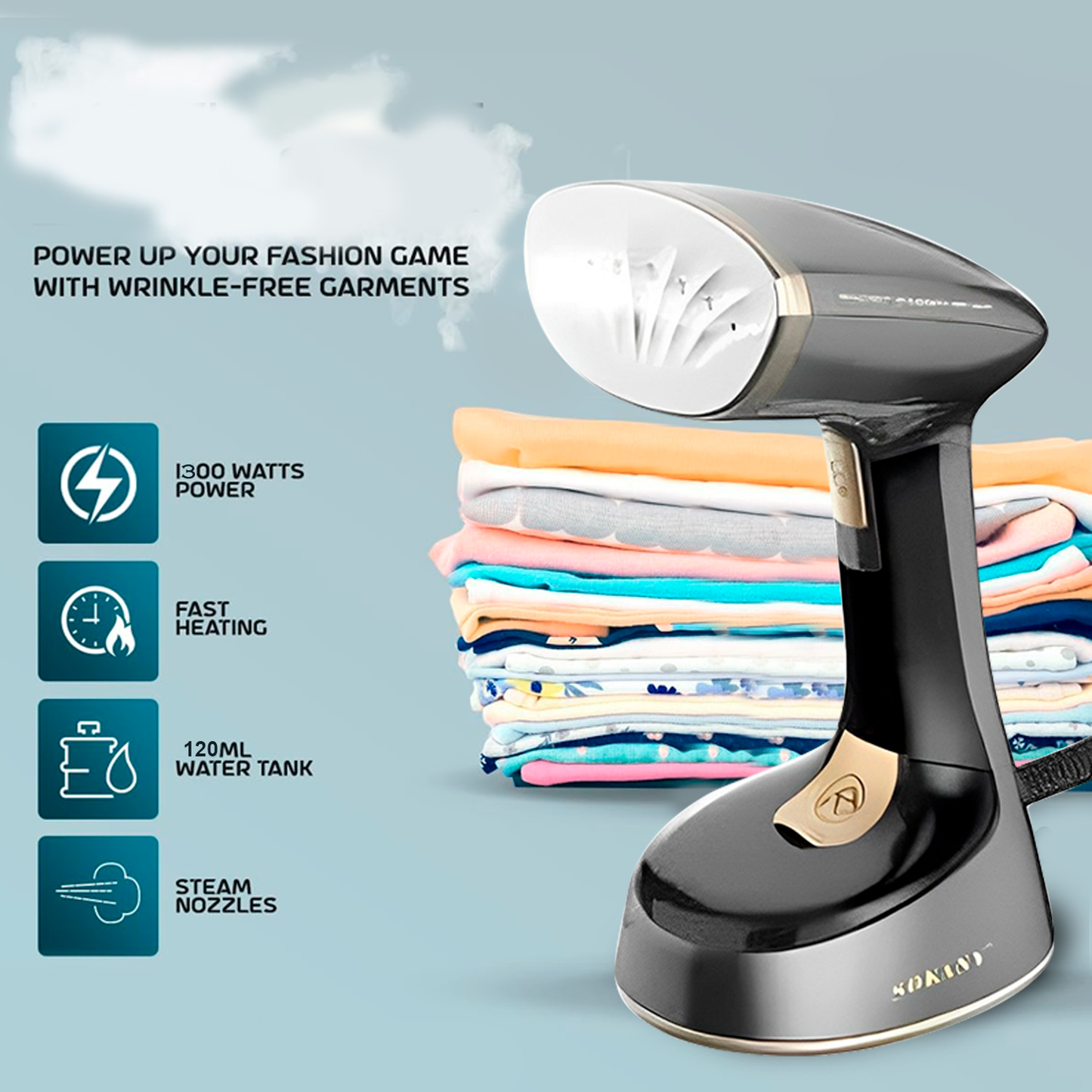 Vertical Iron, Travel Iron 1300W Water Tank, Portable Iron for Easy and Fast Wrinkle Removal - Perfect for Travel & Home Use