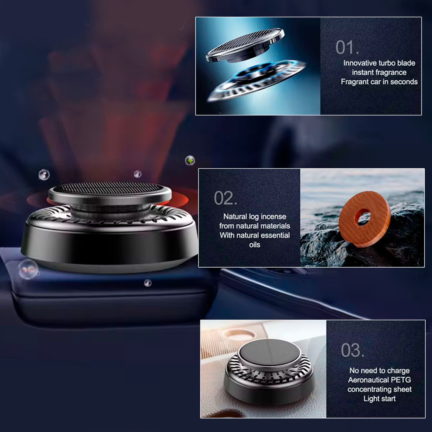 Solar Rotation Car Air Freshener | Auto Perfume Diffuser | Dashboard Decoration & amp; Odor Removal