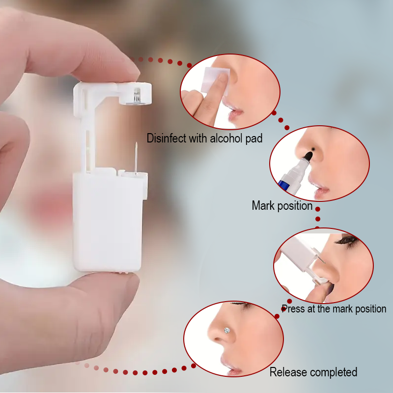 1PC Disposable Sterile Nose Piercing Gun Kit with Gem Nose Studs | Surgical Steel Nose Ring Piercer Tool | Body Jewelry