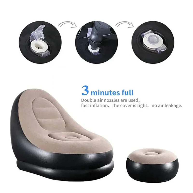 Inflatable Leisure Sofa Chair with Footstool - Flocking Lazy Couch