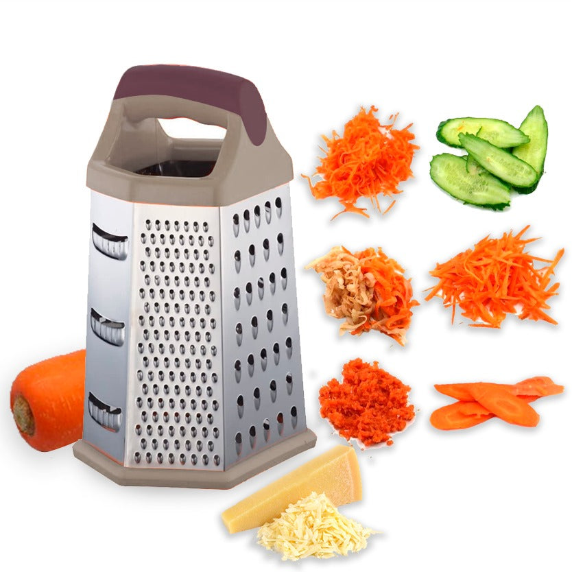 Stainless Steel Multi-Functional 6-Sided Slicer, Chopper, Shredder & Grater - Ginger, Cheese, Cabbage, Carrot, Onion & Potato Slicer, Metallic