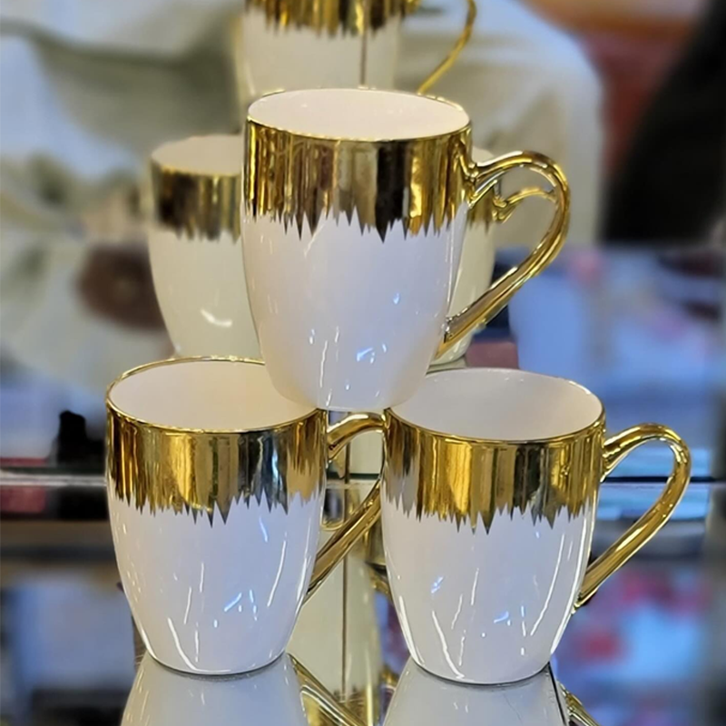 Ceramic Coffee Mug - Golden Rain Abstract Design