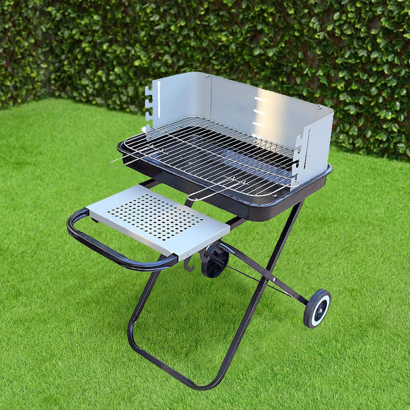 Foldable BBQ Charcoal Grill Trolley with Wheels - Outdoor Cooking