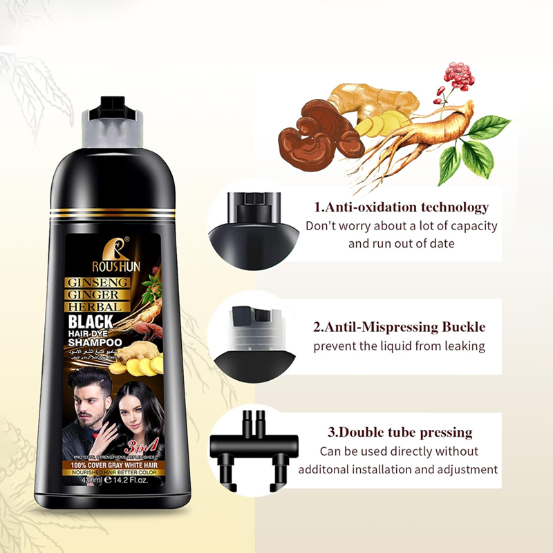 Newvenper Black Hair Colour Shampoo for Grey Hair, Hair Dye in Minutes, Natural and Long-Lasting Hair Dye Shampoo for Men and Women, 14.2 Fl.oz