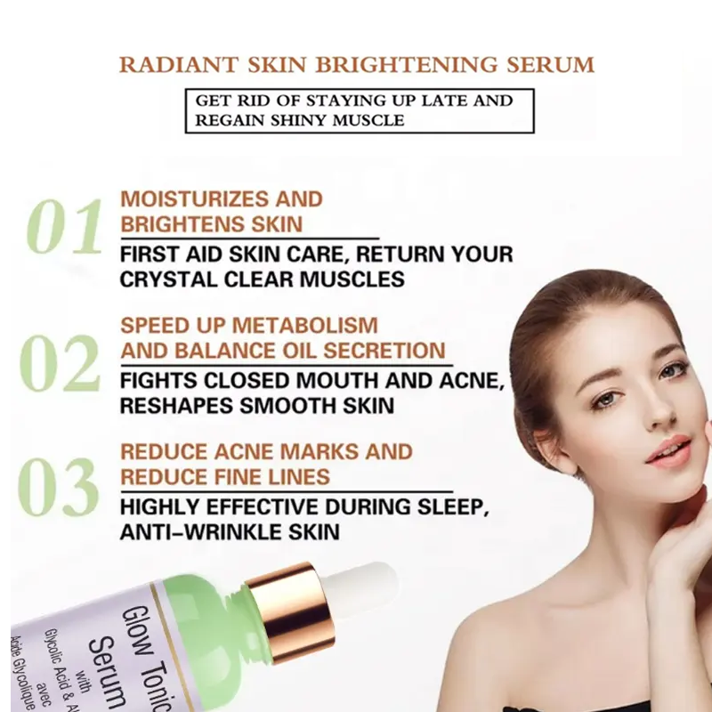 30ml Organic Exfoliating Glow Tonic Serum β Glycolic Acid & Aloe Vera, Moisturizing Skin Treats Serum