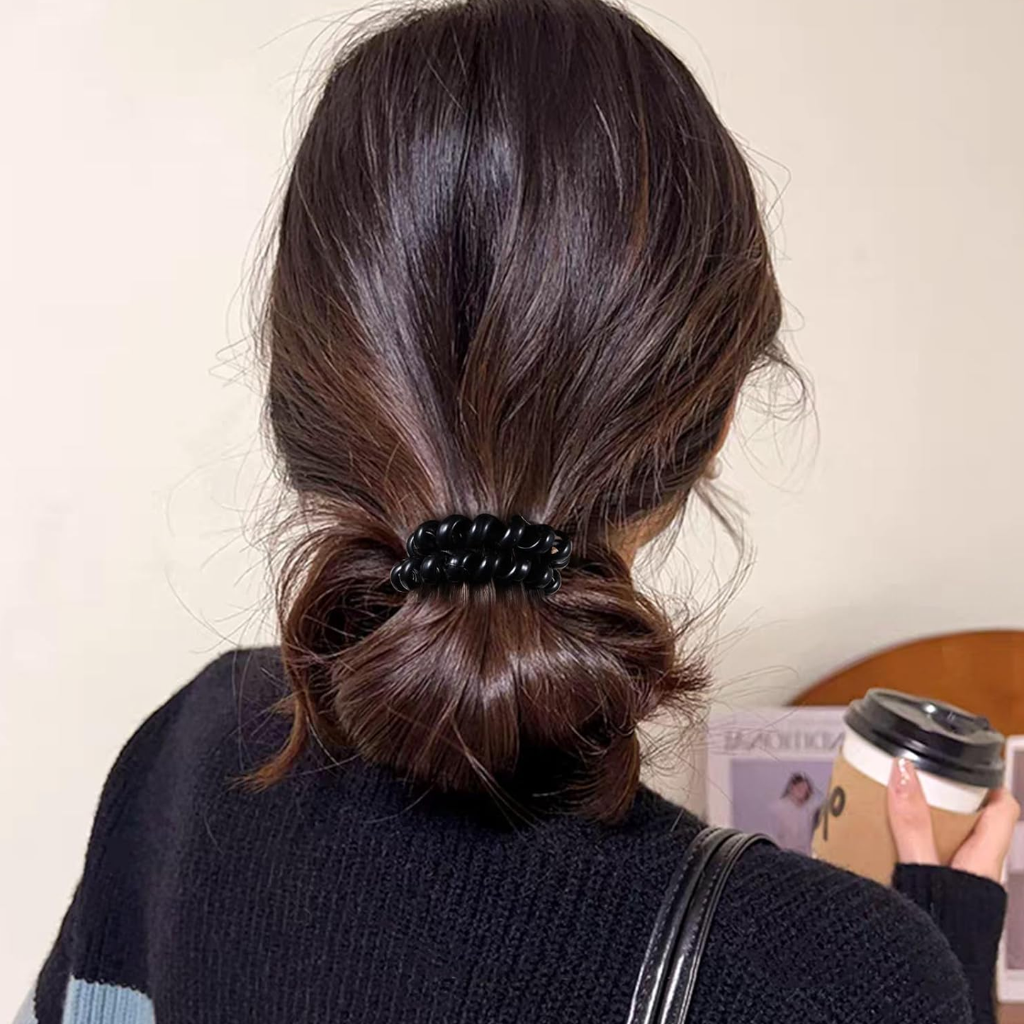 3PCS Spiral Hair Ties Black No Crease Coil Hair Elastic Phone Cord Hair Bands for Women Girls Mother's Day Gift Traceless Set 3 pcs Painless Ponytail
