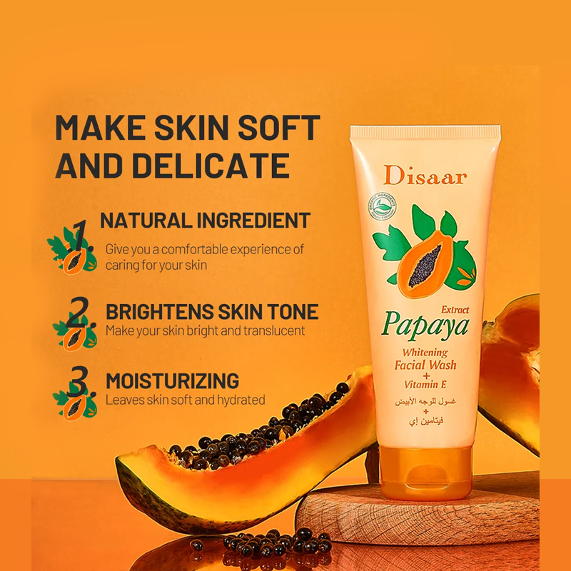 Disaar Papaya Facial Wash with Vitamin E โ Gentle Cleansing & Brightening for Radiant Skin