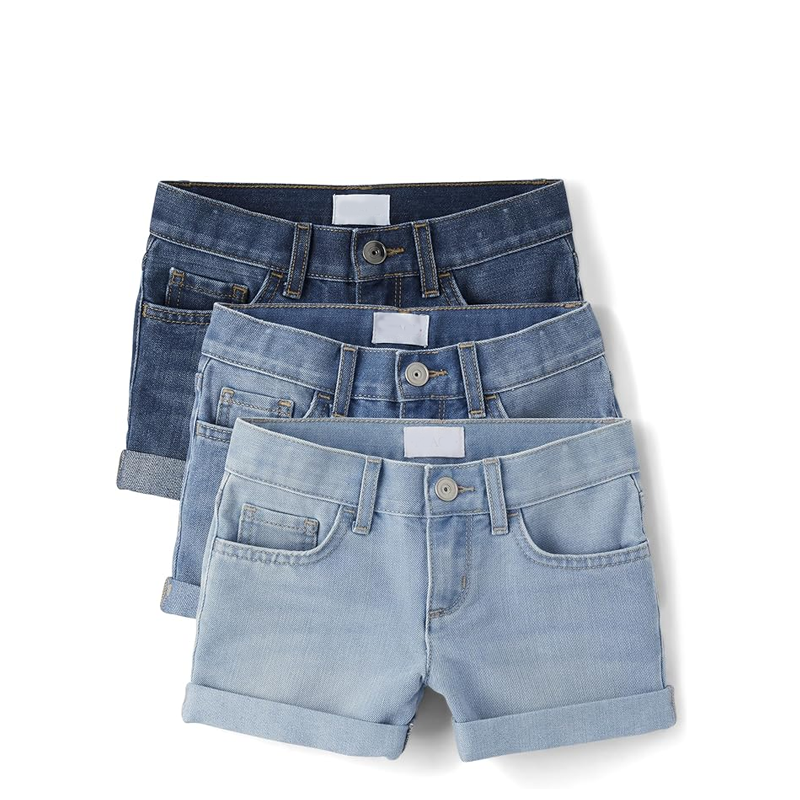 Women's Ripped Denim Jean Shorts – Stretchy Mid-Waisted Folded Hem Shorts (Assorted Designs)