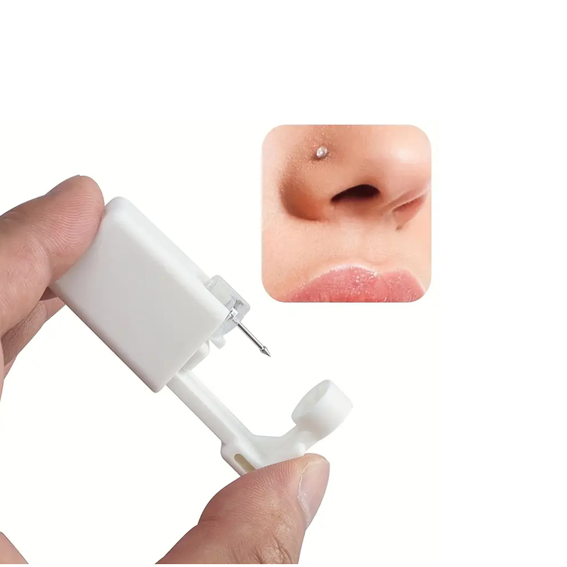 1PC Disposable Sterile Nose Piercing Gun Kit with Gem Nose Studs | Surgical Steel Nose Ring Piercer Tool | Body Jewelry
