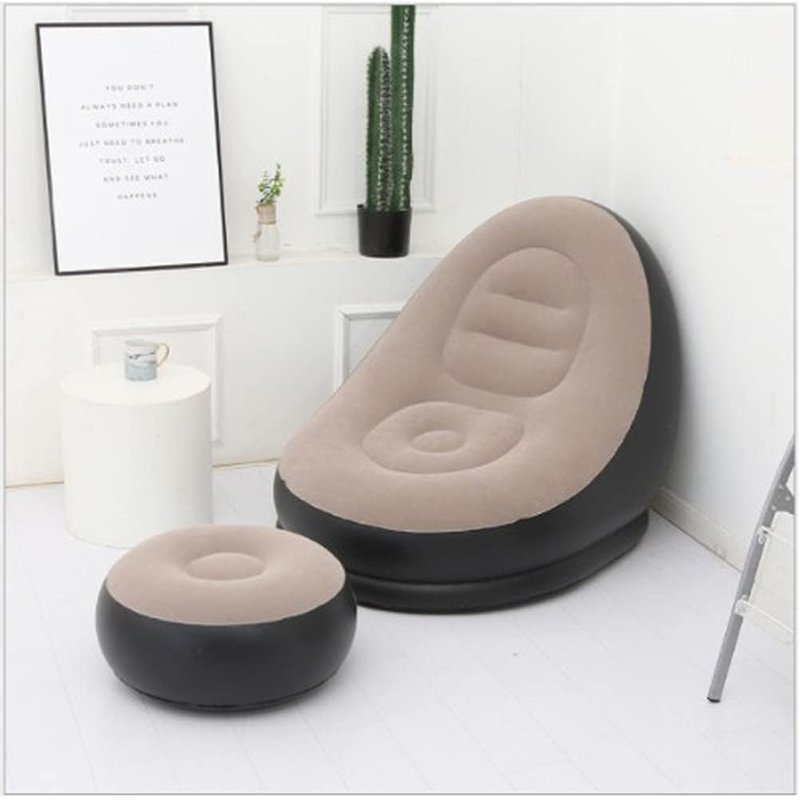 Inflatable Leisure Sofa Chair with Footstool - Flocking Lazy Couch