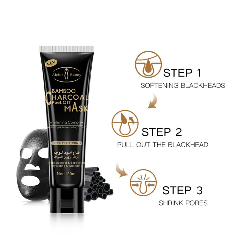 AICHUN BEAUTY Bamboo Charcoal Peel Off Mask โ Complex Rejuvenating System for Deep Cleansing, Exfoliating & Hydrating | 120ml / 4.06fl.oz