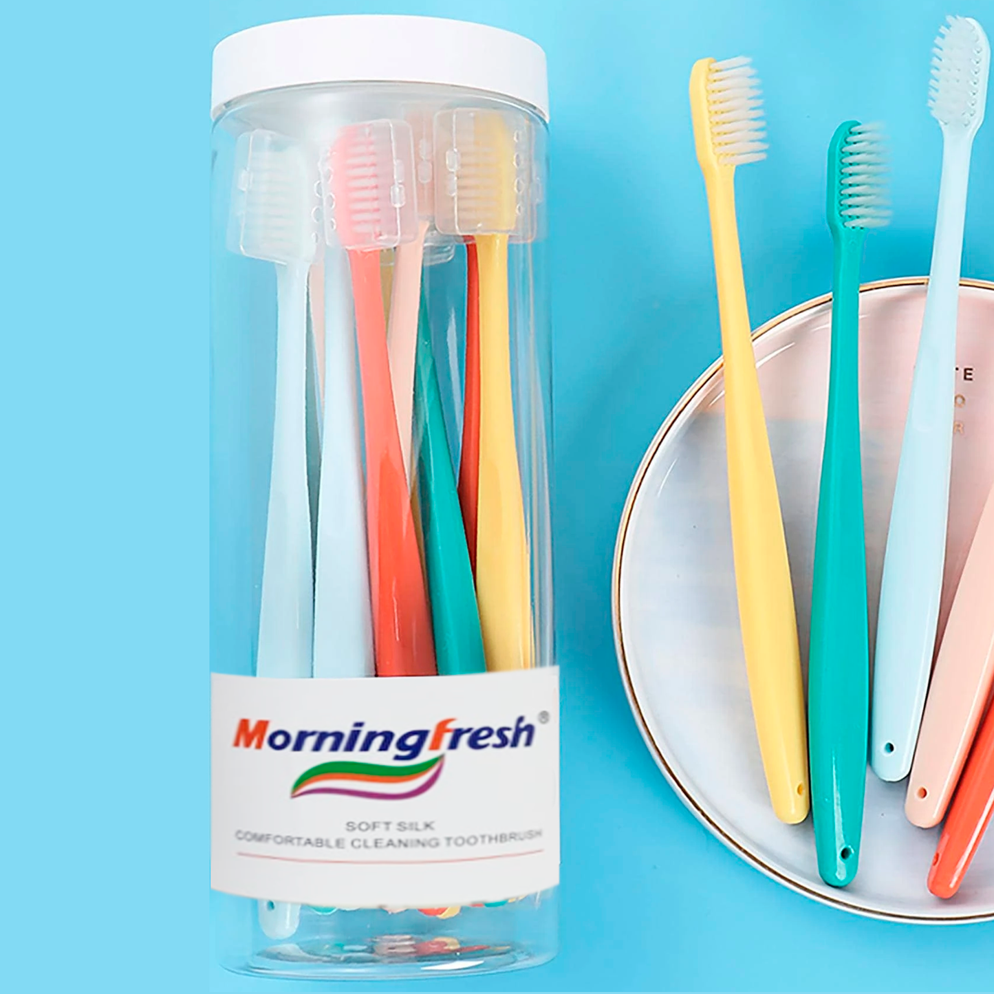 Morning Fresh Soft Silk TootSoft Rubber Handle Toothbrush Medium Nylon Bristles Eco-Friendly Home Use Adult Toothbrush Free Sample Available Small Cap Size 8PCS
