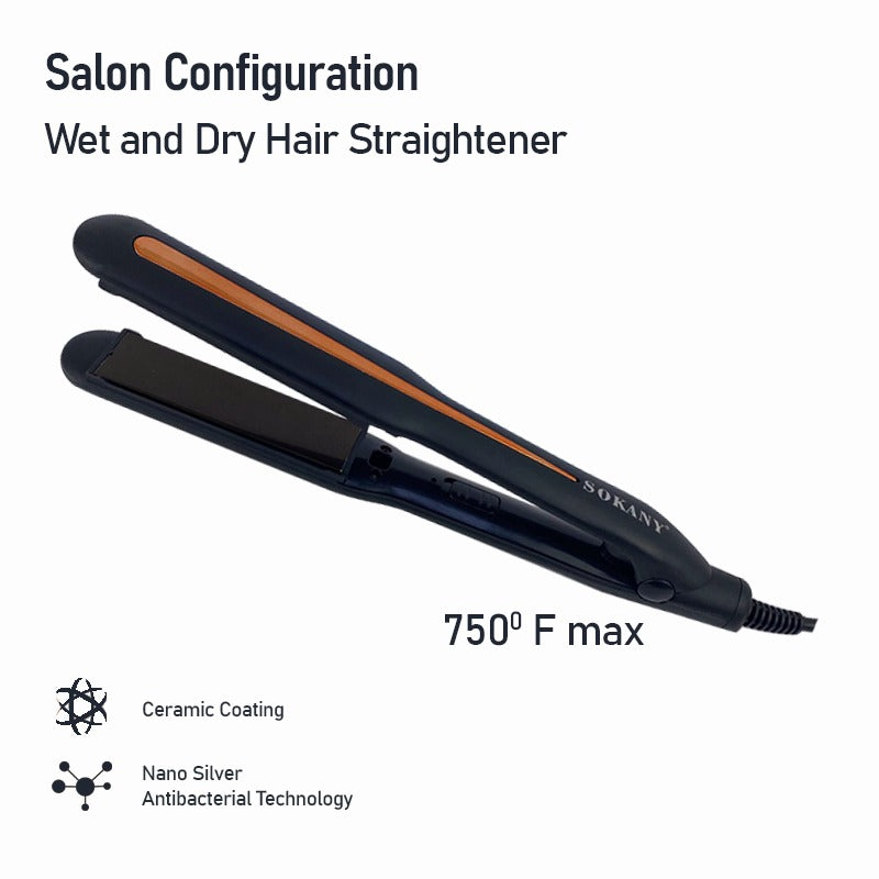 Sokany Salon Configuration Wet and Dry Hair Straightener - High Temperature Rapid Heating with Ceramic Coating