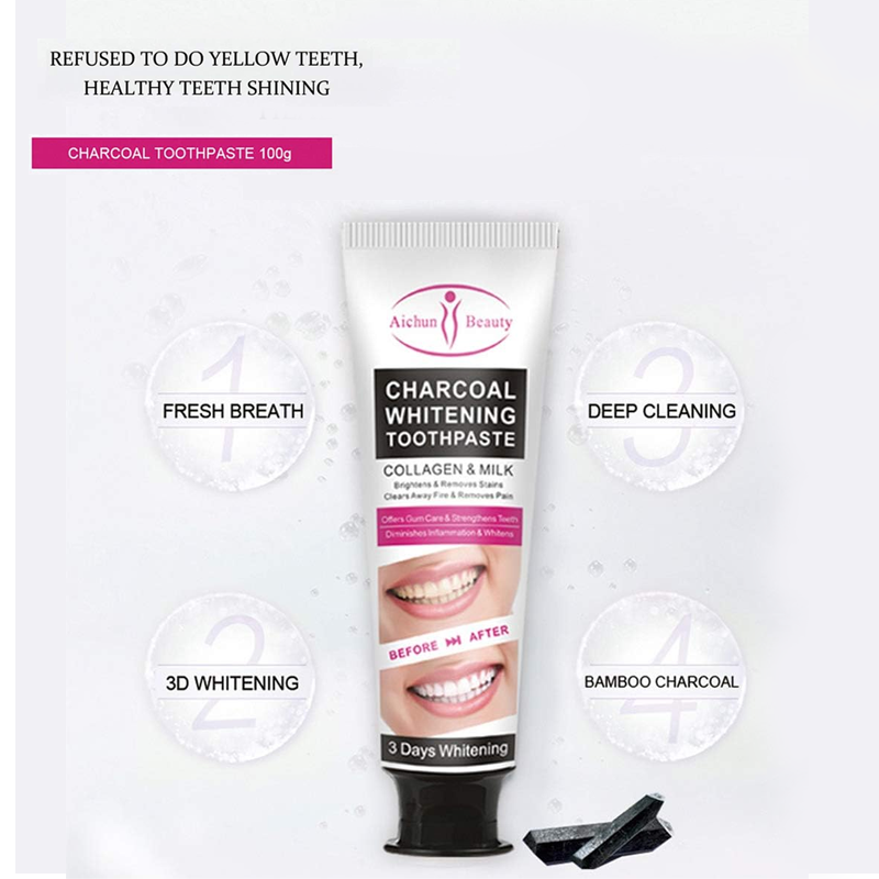 AICHUN BEAUTY Charcoal 3-Day Whitening Toothpaste β Collagen, Stain Remover, Yellow Teeth Solution β 100ml
