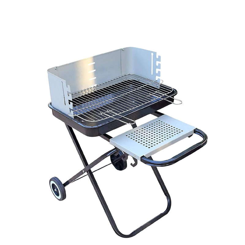 Foldable BBQ Charcoal Grill Trolley with Wheels - Outdoor Cooking