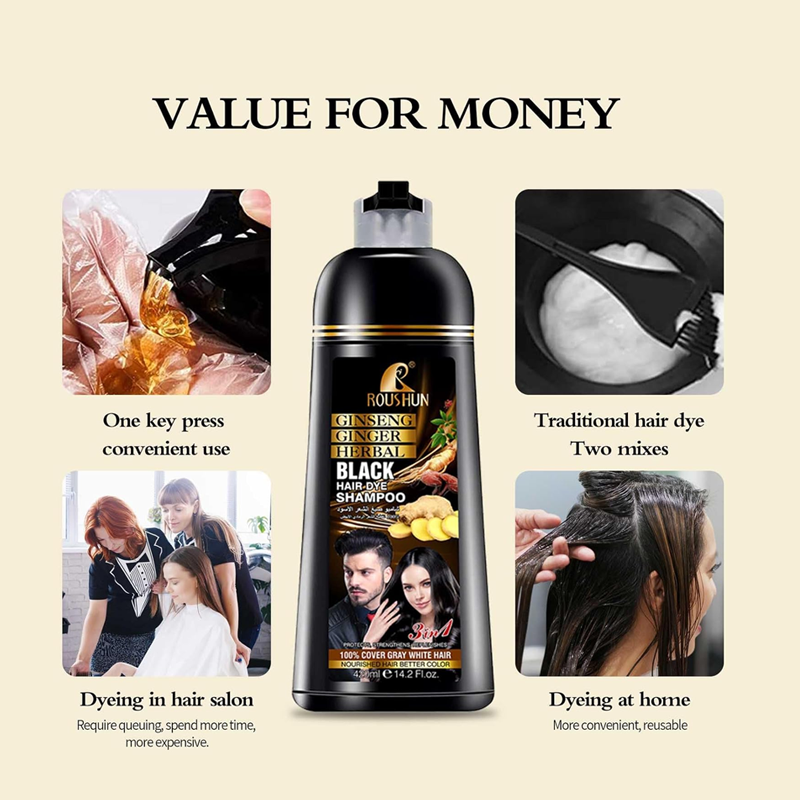 Newvenper Black Hair Colour Shampoo for Grey Hair, Hair Dye in Minutes, Natural and Long-Lasting Hair Dye Shampoo for Men and Women, 14.2 Fl.oz