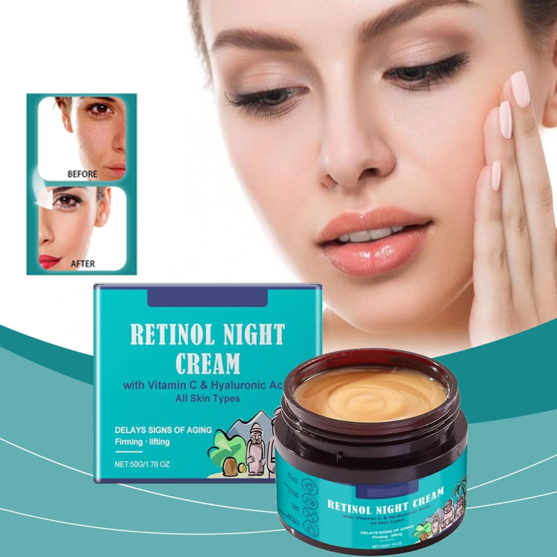 Retinol Night Cream, Retinol Anti-Aging Night Cream with Hyaluronic Acid & Vitamin C, Anti-Aging Cream for Oily & Dry Skin