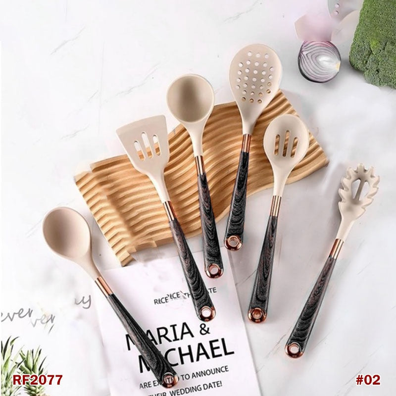 Chef Kitchen Cooking Utensils Set - Non-Stick Silicone Kitchen Utensil Set with Wooden Handles and Holder | Heat-Resistant Silicone Gadgets for Cooking & Baking