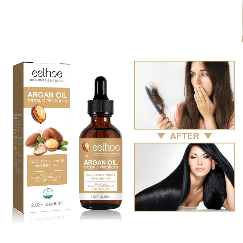Argan Hair Oil โ Natural Nourishing Moroccan Argan Oil 60ml | Non-Greasy Oil Control, Hair Regrowth, Strengthening for Dry, Damaged Hair & Growth