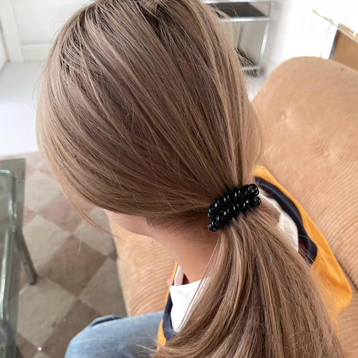 3PCS Spiral Hair Ties Black No Crease Coil Hair Elastic Phone Cord Hair Bands for Women Girls Mother's Day Gift Traceless Set 3 pcs Painless Ponytail