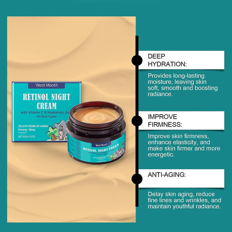 Retinol Night Cream, Retinol Anti-Aging Night Cream with Hyaluronic Acid & Vitamin C, Anti-Aging Cream for Oily & Dry Skin
