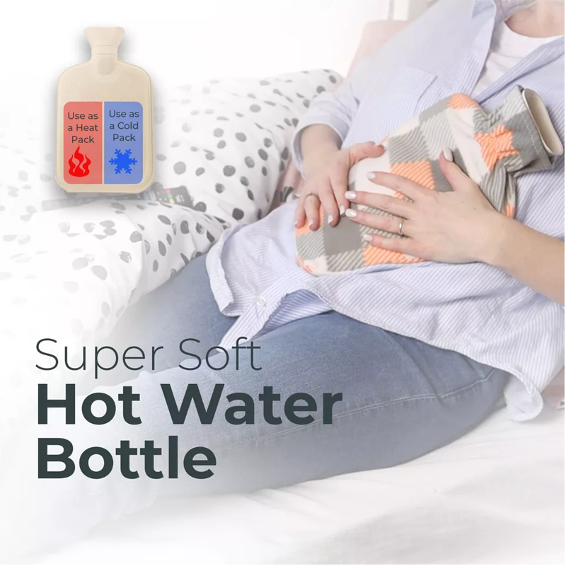 Large Hot Water Bottle with Soft Fleece Cover – Perfect for Aches, Cramps & Pains Relief