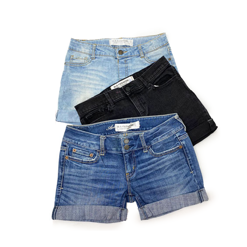 Women's Ripped Denim Jean Shorts – Stretchy Mid-Waisted Folded Hem Shorts (Assorted Designs)
