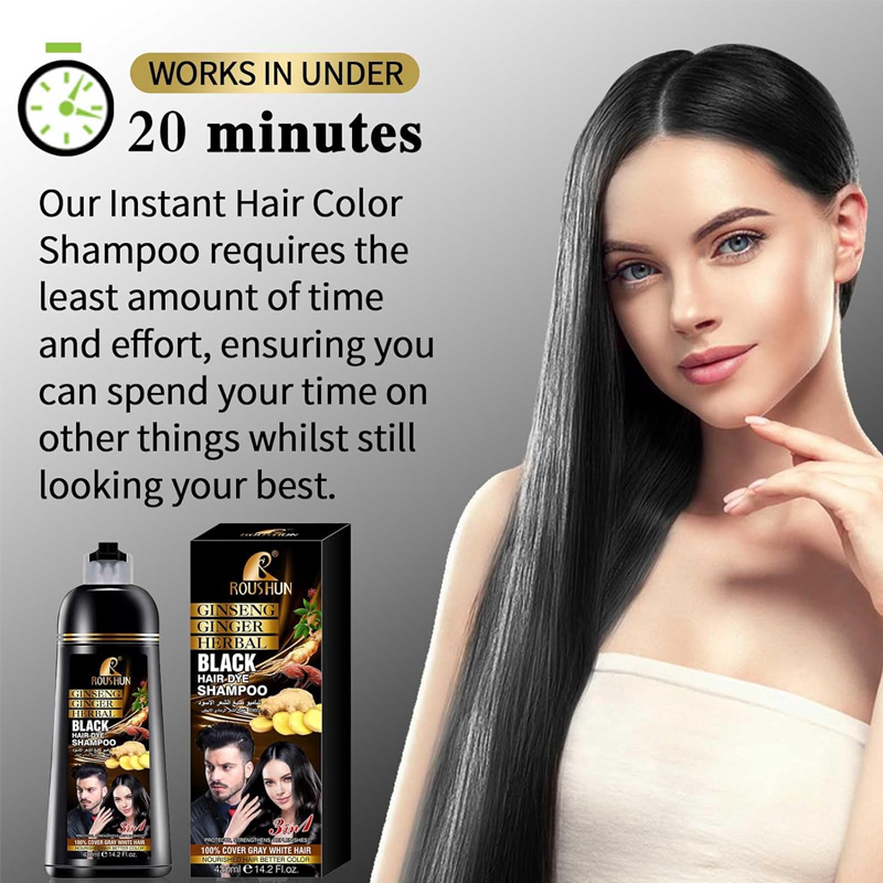 Newvenper Black Hair Colour Shampoo for Grey Hair, Hair Dye in Minutes, Natural and Long-Lasting Hair Dye Shampoo for Men and Women, 14.2 Fl.oz