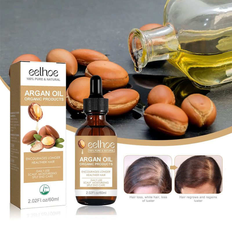 Argan Hair Oil โ Natural Nourishing Moroccan Argan Oil 60ml | Non-Greasy Oil Control, Hair Regrowth, Strengthening for Dry, Damaged Hair & Growth