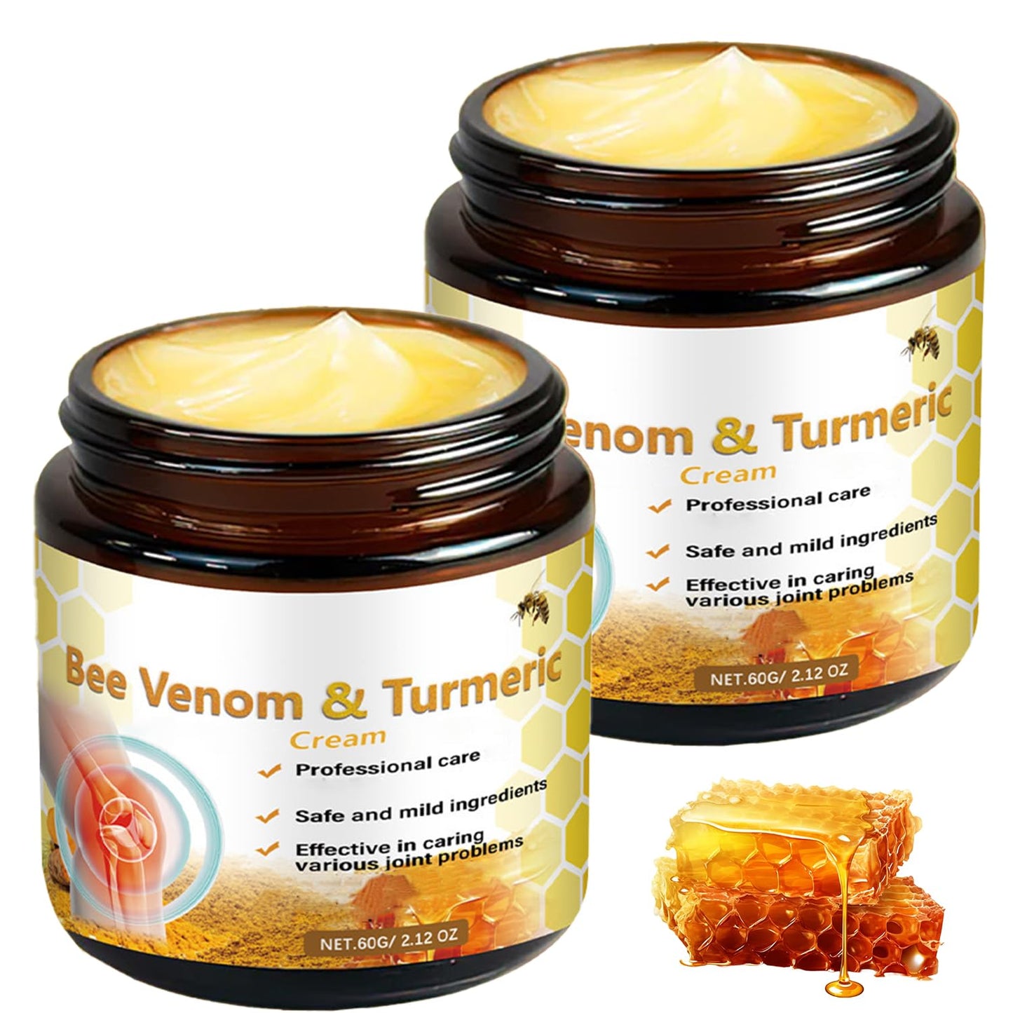 Bee Venom Cream, Bee Venom & Turmeric Cream, Professional Bee Venom Joint Cream, Natural Bee Venom Cream, Effective for the Back, Waist, Neck, Hands, Knees, Shoulders