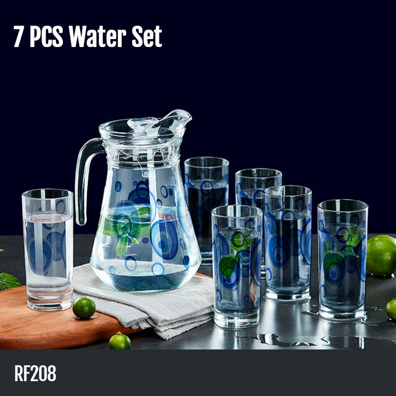 7-Piece Fancy Water Drinking Set – Glass Pitcher with 6 Cups