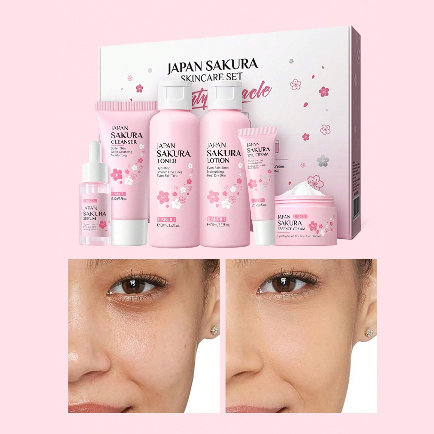 6 Pcs Sakura Skin Care Set - Even Skin Tone, Hydrating, Rejuvenating, And - Includes Facial Cream, Serum, And Eye Cream Gifts